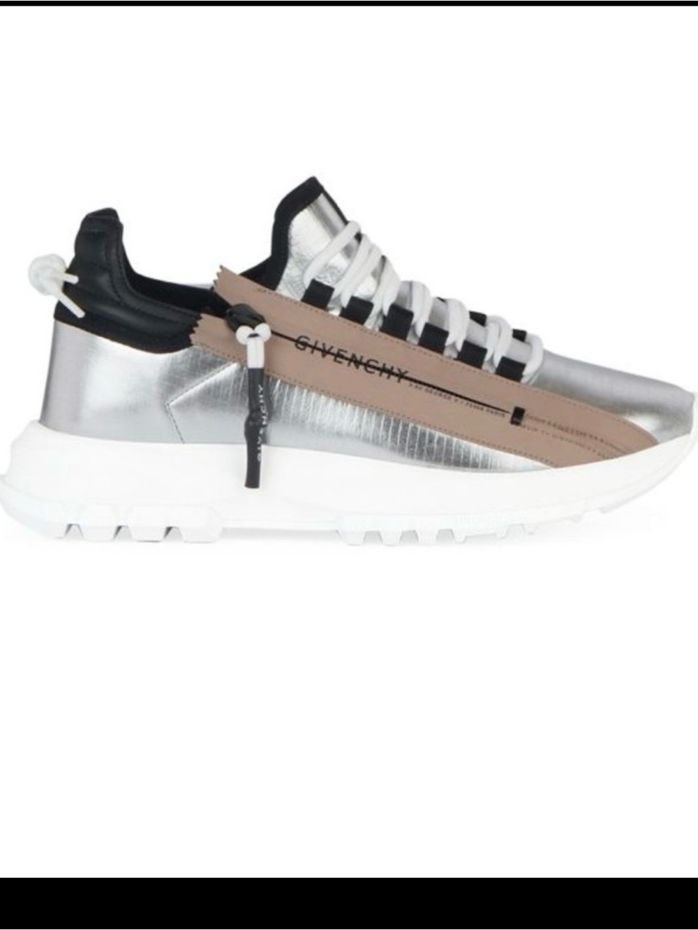 Givenchy Silver Leather Low-Top Sneakers with Beige and Black Accent